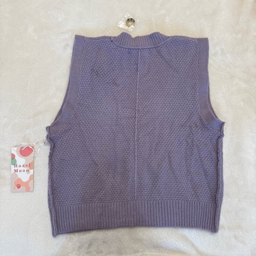 Hazel Moon Purple Cable Knit Cardigan Vest Medium / M RN#159567 NWT - Picture 3 of 5